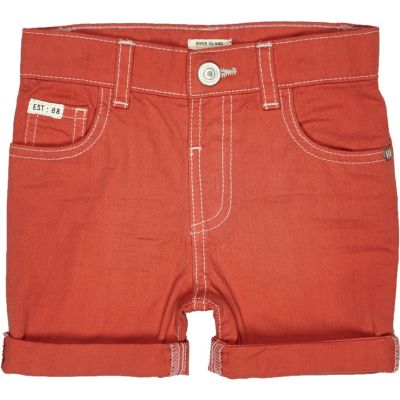 Mini boys red denim shorts